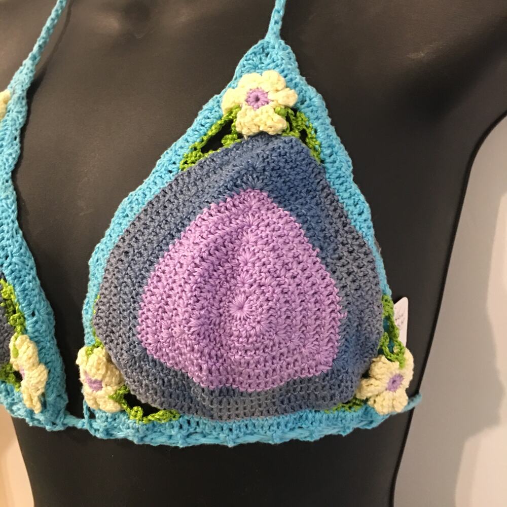 NWT GORGEOUS HANDMADE BOHO COTTON CROCHET BIKINI TOP L - Picture 10 of 11